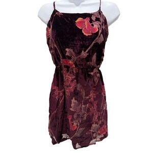 Honey Belle Burgundy Velvet Floral Mini Dress Sleeveless Y2K Holiday Party M